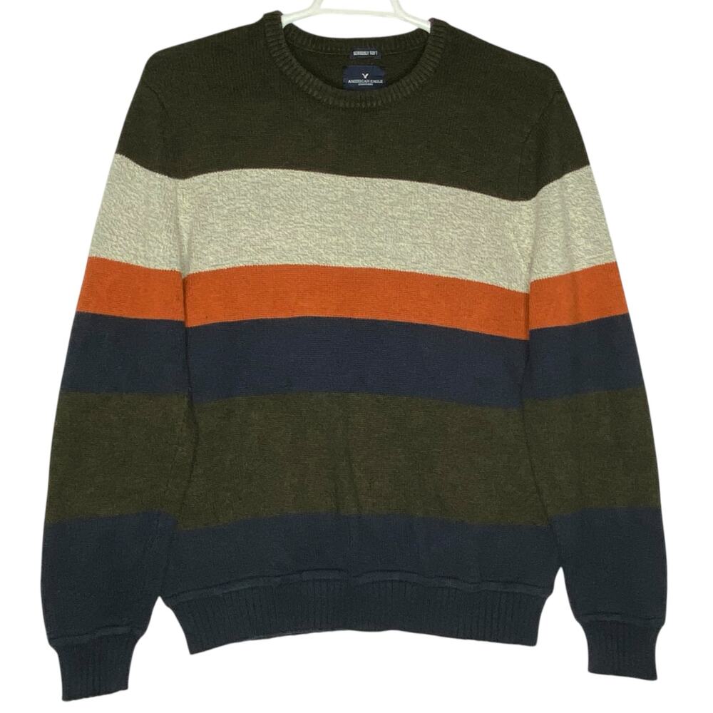 American Eagle Striped Sweater Brown Blue Seriously Soft Mens Large Preppy